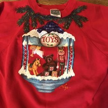VTG Hand Painted Christmas Sweater 1992 USA Hanes Her Way Large Red Ugly - £10.75 GBP