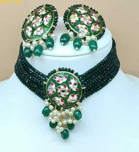 Bollywood Indian Gold Plated Jewelry Kundan Choker Necklace green Enameled Set - £21.53 GBP