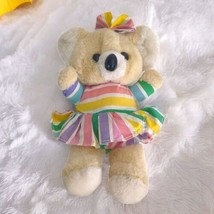 Vtg 1987 Dan Dee Tan Koala Bear Plush Striped Dress and Bow Stuffed Toy 9&quot; - £16.08 GBP