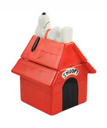 Gibson Peanuts Classic Snoopy Dog House Durastone 11.2in Cooke Jar in Red - $78.04 CAD