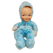 Vintage Plastic Face Girl Doll Blue Pajamsa Zipper Back Stuffed Animal Plush Toy - £59.91 GBP