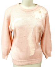 1980s VTG Pink Embellished Applique Sweater Satin Pearls Sequins Fairy K... - $59.35