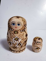 Vtg Hand Burned &amp; Painted Wood Russian Nesting Dolls INCOMPLETE - 2 Dolls Only - £6.30 GBP