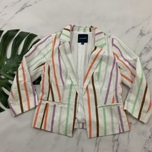 Modcloth Sweet Sophistication Blazer Size S White Colorful Stripe 3/4 Sleeve - £23.64 GBP
