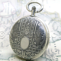 Silver Plated Pocket Watch for Men 42 mm Brass Pewter Case with Fob Chain P100 - £19.18 GBP