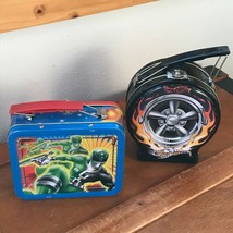 Lot of 2 Small Black Hot Wheels &amp; Holographic POWER RANGERS Tin Metal Co... - £6.75 GBP