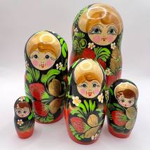 Set 5 Vintage Art Nesting Dolls Wood Stacking Matryoshka Hand Painted Souvenir - $90.00