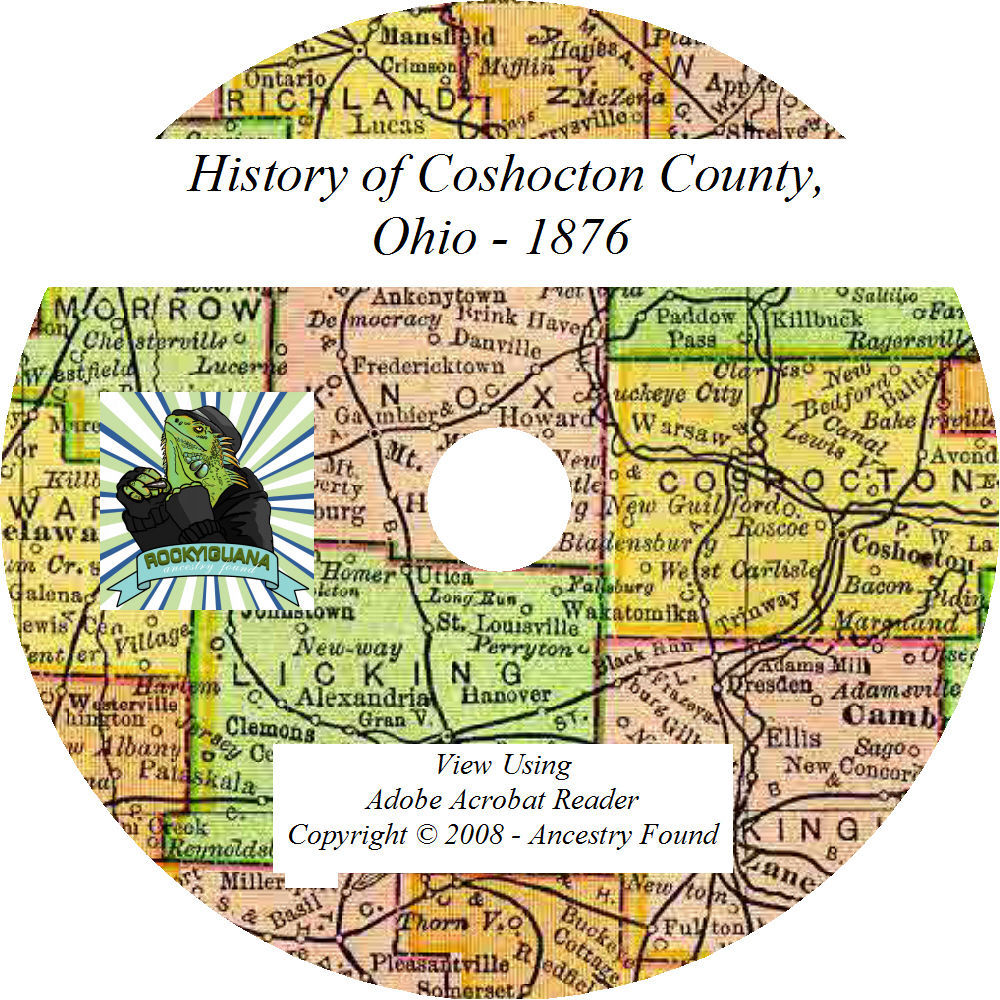 1876 History & Genealogy of Coshocton County Ohio OH
