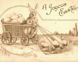 Vtg Cartolina 1910 Un Joyous Pasqua Coniglietto IN Cart W Uova Pulled Da Chicks - £5.30 GBP