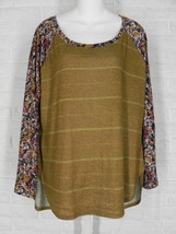 SIGNATURE STUDIO Shirt Tunic Stripe Floral Combo Mustard Multi NWT Large - $22.76