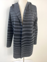 Max Studio Striped Hooded Open Cardigan Women&#39;s M Gray/Black - £15.17 GBP