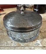 VTG Clear Glass Powder Vanity Box Container Octagon Dot Pattern Pewter M... - €23,53 EUR