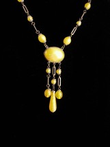 Vintage art deco SIGNED necklace SLAG glass Czech tassel chandelier yellow glass - £219.54 GBP