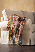Boho Throw Blanket, 48&quot; X 70&quot;, Colorful Striped Chunky Knit, Hippie Room Decor. - £36.71 GBP