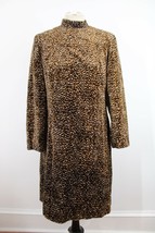 Vtg Unbranded Brown Fuzzy Velvet Leopard Print Long Sleeve Mock Neck Dress - £29.71 GBP