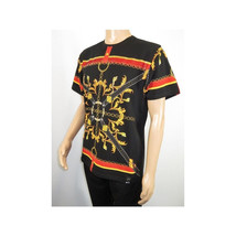 Men LAVERITA European Fashion Crew Shirt Rhine Stones Chain Florals 12085 Black image 8