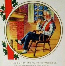 Christmas Postcard Whitney Gray Haired Man Seated Pipe Fireplace Vintage Unused - £11.17 GBP