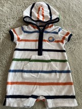 Baby Gap Boys White Navy Blue Striped Terry Cloth Hoodie Shorts 0-3 Months - $8.33