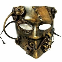 Wasteland Steampunk Bauta Masquerade Mask Men Antique Brushed Gold - £26.42 GBP