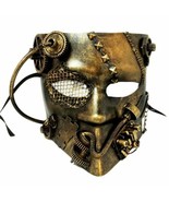 Wasteland Steampunk Bauta Masquerade Mask Men Antique Brushed Gold - £26.34 GBP
