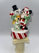 VTG Musical Bisque Figurine Mickey Mouse &amp; Snowman Disney Made In Japan READ - £18.55 GBP