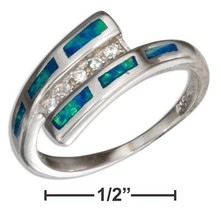 Sterling Silver Synthetic Blue Opal Bypass Ring with Micro Pave Cubic Zirconia - £110.28 GBP