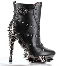 Hades RAVEN Black Vegan Ankle Boots Eyelets 5&quot; Chrome Spinal High Heel Zip 6-11 - £131.15 GBP