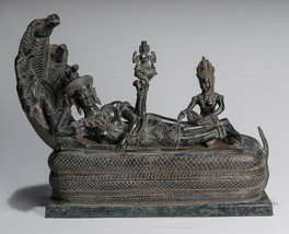 Antigüedad Khmer Estilo Angkor Wat Bronce Reclinado Vishnu Estatua - 46cm/45.7cm - £573.38 GBP