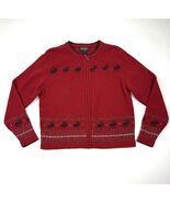 Women’s Woolrich Sweater Cardigan Red Novelty Lambs Wool Zip Up Moose Si... - $41.81 CAD