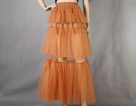 Rust Tiered Tulle Skirt Outfit Women Custom Plus Size Layered Tulle Maxi Skirt image 2