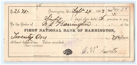 1907 First National Bank Of Harrington Dog Head On Center Bottom - £18.99 GBP