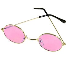 Groovy Hippie Funky Novelty Round Costume Glasses Retro Lennon Gold Frames-PINK - £4.60 GBP