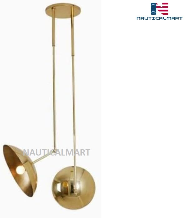 NauticalMart 2 Light Domed Pendant Mid Century Modern Raw Brass Sputnik Chandeli Item image 6