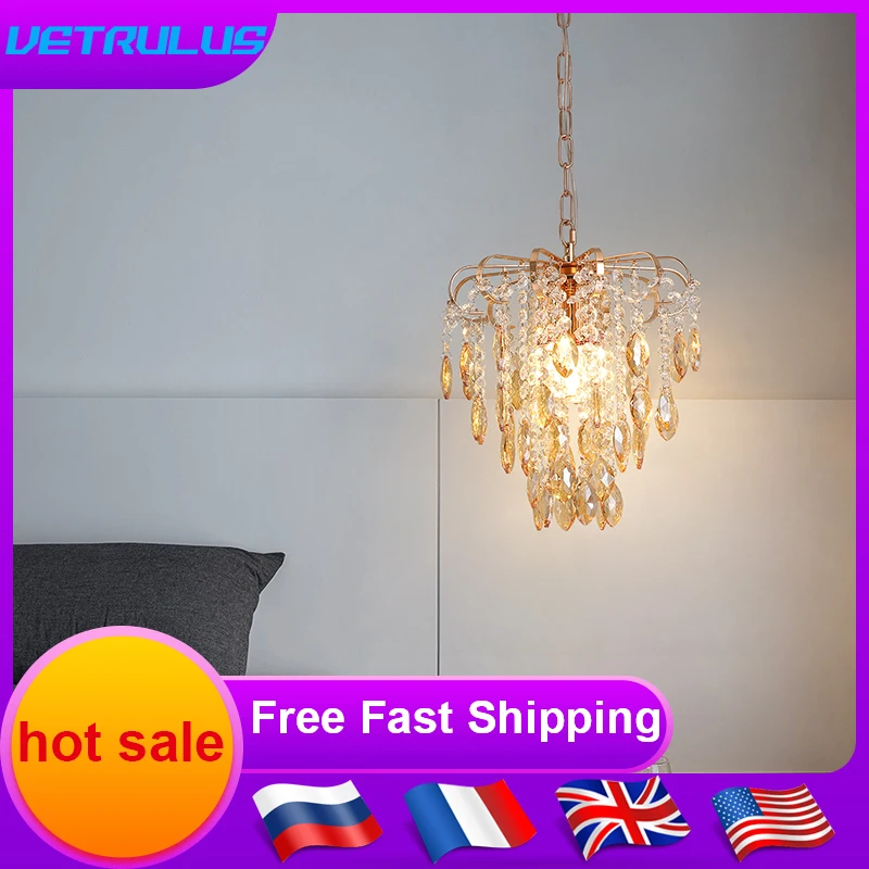 Gold Pendant Light Modern Crystal Led  Ceiling Lamp Retro Chandelier Living - $72.84+