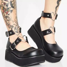 Spring New Plus Size 35-43 Sweet Style Girls Black Heart  Decoration Mary Janes  - £37.87 GBP