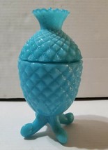 PV France Portieux Vallerysthal Opaline Blue Glass Pineapple Jar 7.5&#39;&#39; T... - £110.55 GBP