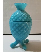 PV France Portieux Vallerysthal Opaline Blue Glass Pineapple Jar 7.5&#39;&#39; T... - £105.13 GBP