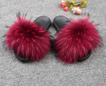 S women slippers real raccoon fur slides summer fur flip flops lady sandals fluffy thumb155 crop