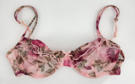 Gilligan &amp; O'Malley Vintage Y2K Sheer Mesh Ruffle Bra Underwire Pink Flo... - $15.83