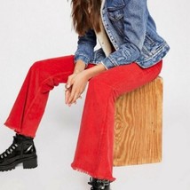 Free People red stretchy corduroy flare pants with raw frayed hem Size 25 - £35.39 GBP
