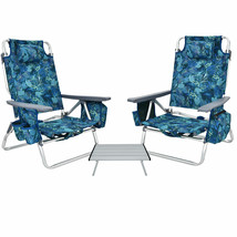 Costway 2-Pack Backpack Beach Chair Table Set 5-Position Outdoor Recliner - £161.34 GBP