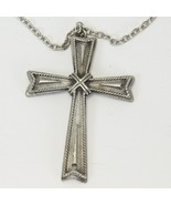 Silver Tone Cross Pendant Necklace Religious Christian Vintage  1.9&quot; W x... - $30.24 CAD