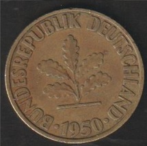 1950 D -Germany Federal Republic 10 Pfennig coin is Free Age 73 years old KM#108 - £0.00 GBP