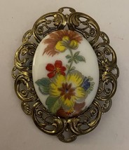 Western Germany Flower Flowers Cameo Brooch Pin Vintage - £51.11 GBP
