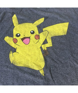  pokemon pikachu gray grey short sleeve T shirt unisex large yellow pika... - $19.75