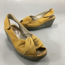 Fly London 38EU 7.5-8US Yakin Yellow Leather Slingback Open Toe 2.5&quot; Wedges - £36.54 GBP