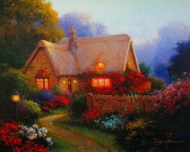 Sergon &quot;Bougainvillea Cottage&quot; serig canvas flower garden cottage Kinkade style - £54.66 GBP