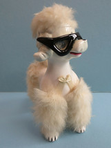 Vintage Ceramic Poodle Cat-Eye Glasses Fur Jeweled Eyes Anthropomorphic Japan - £19.66 GBP
