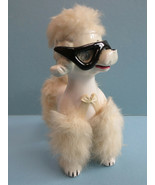 Vintage Ceramic Poodle Cat-Eye Glasses Fur Jeweled Eyes Anthropomorphic Japan - £19.77 GBP