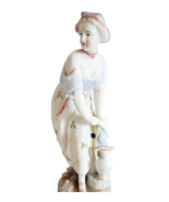 1950s Porcelain Figurine Woman At Pier w/Water Jug and Fan Antique 8&quot; IN... - $71.54 CAD
